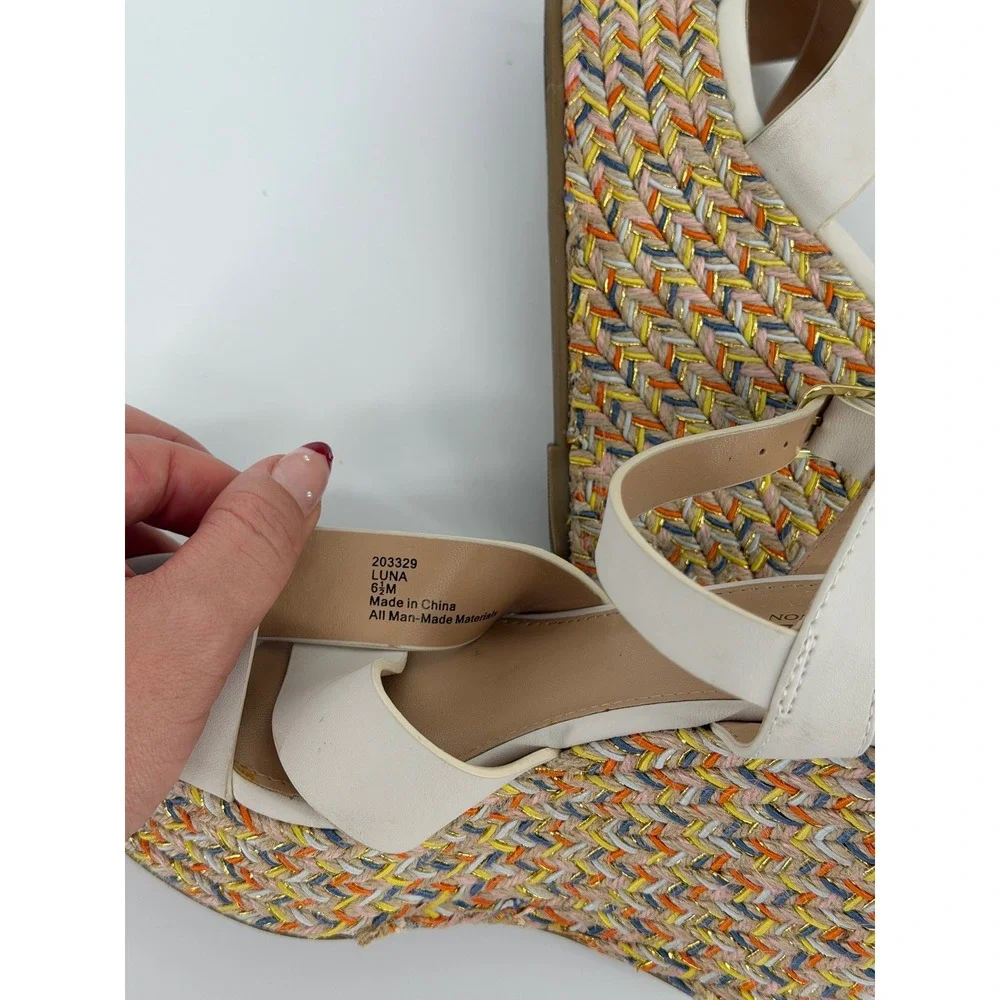Michael by Michael Shannon Cream Multi Color Woven Platform Wedge Sandals